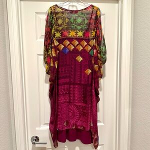 New $498 Hemant & Nandita Flowy Fuchsia Colorful Sheer Overlay Dress Size Med